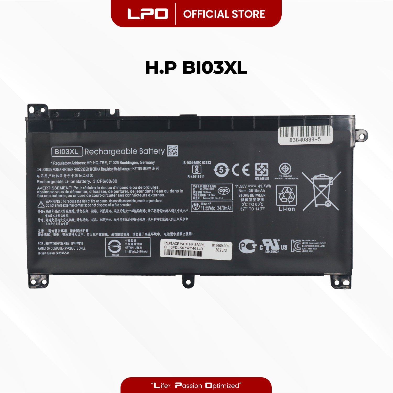 Laptop Battery BI03XL Compatible with HP Pavilion X360 13-u102ns 13-u102nx 13-u102tu - LPO Laptop PC-Outlet