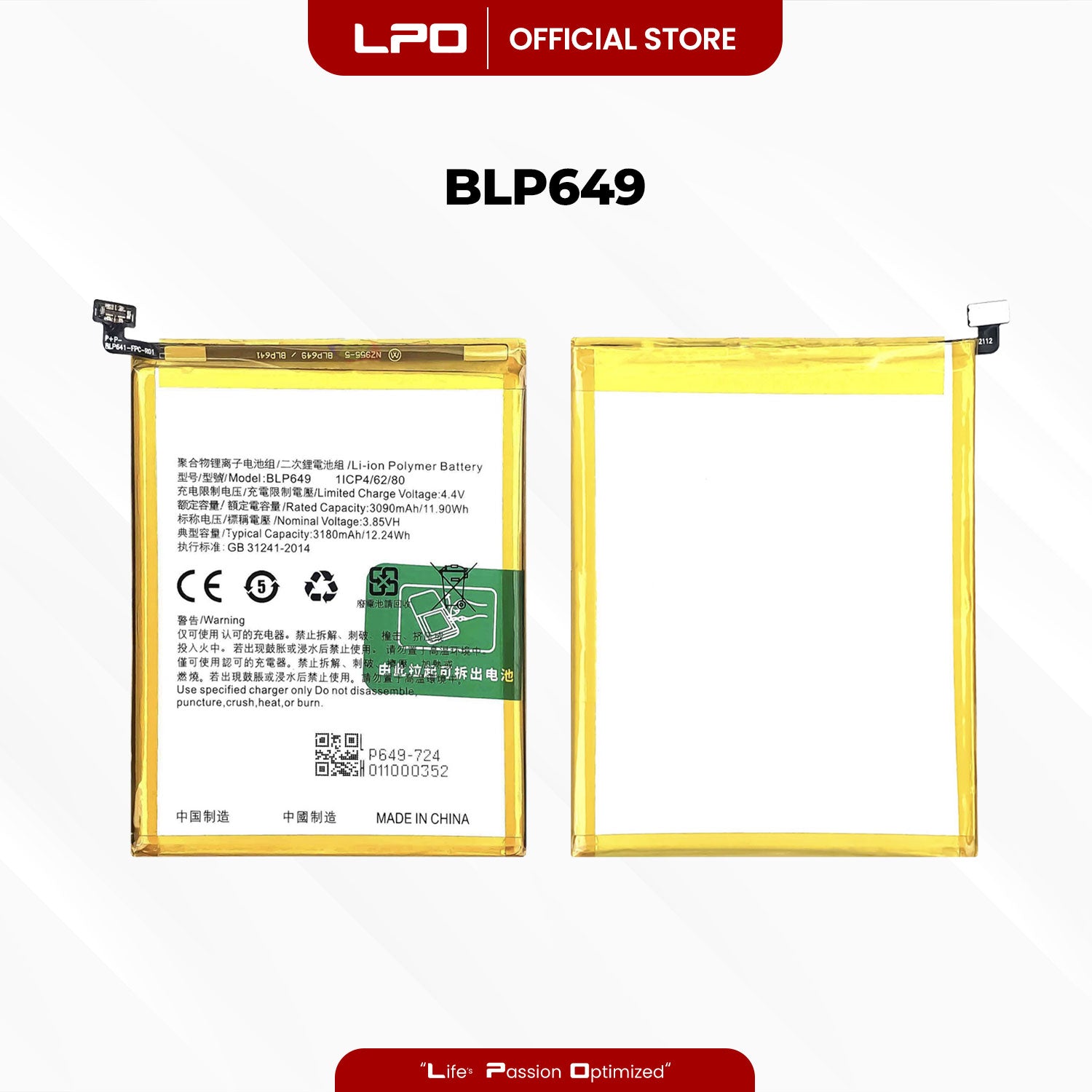Cellphone Battery	Oppo A1 2023 BLP649 Compatible with PHS110, A83 - LPO Laptop PC-Outlet