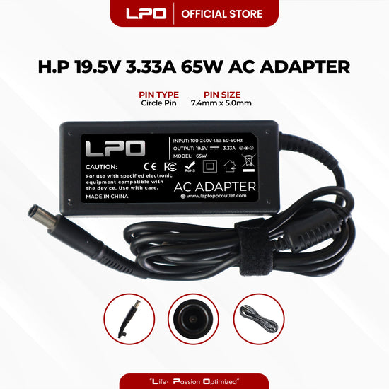 Laptop Charger HP 19.5V 3.33A 65W Circle Pin 7.4mm x 5.0mm Compatible with HP Pavilion G6