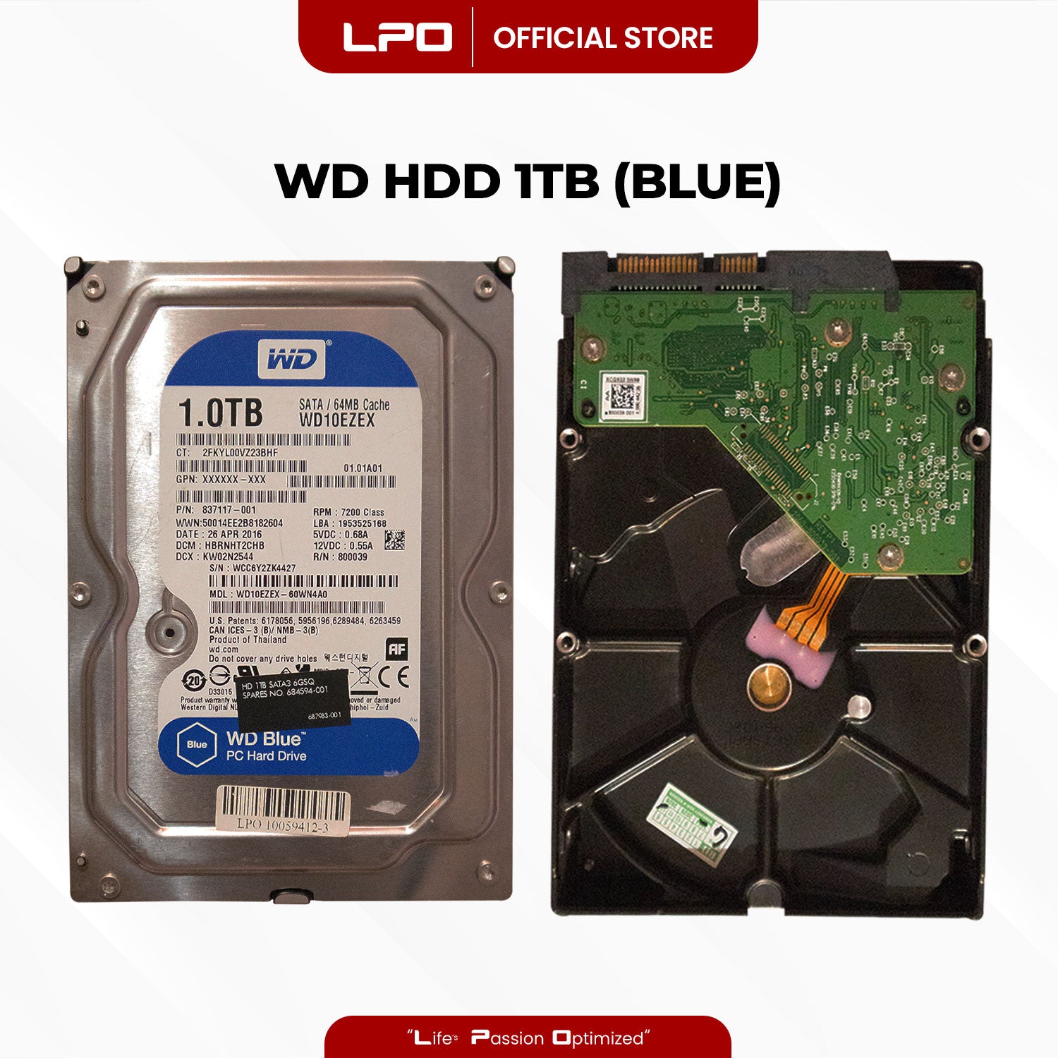 Western Digital (blue) HDD 1TB WD10EZEX Hard Disk General Purpose Drive