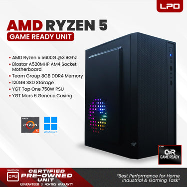 Gaming Unit AMD Ryzen 5 5600G @3.9Ghz Biostar A520MHP AM4 Socket Team Group 8GB DDR4 120GB SSD YGT Top One 750W YGT Mars 6 Generic Casing (Game Ready)