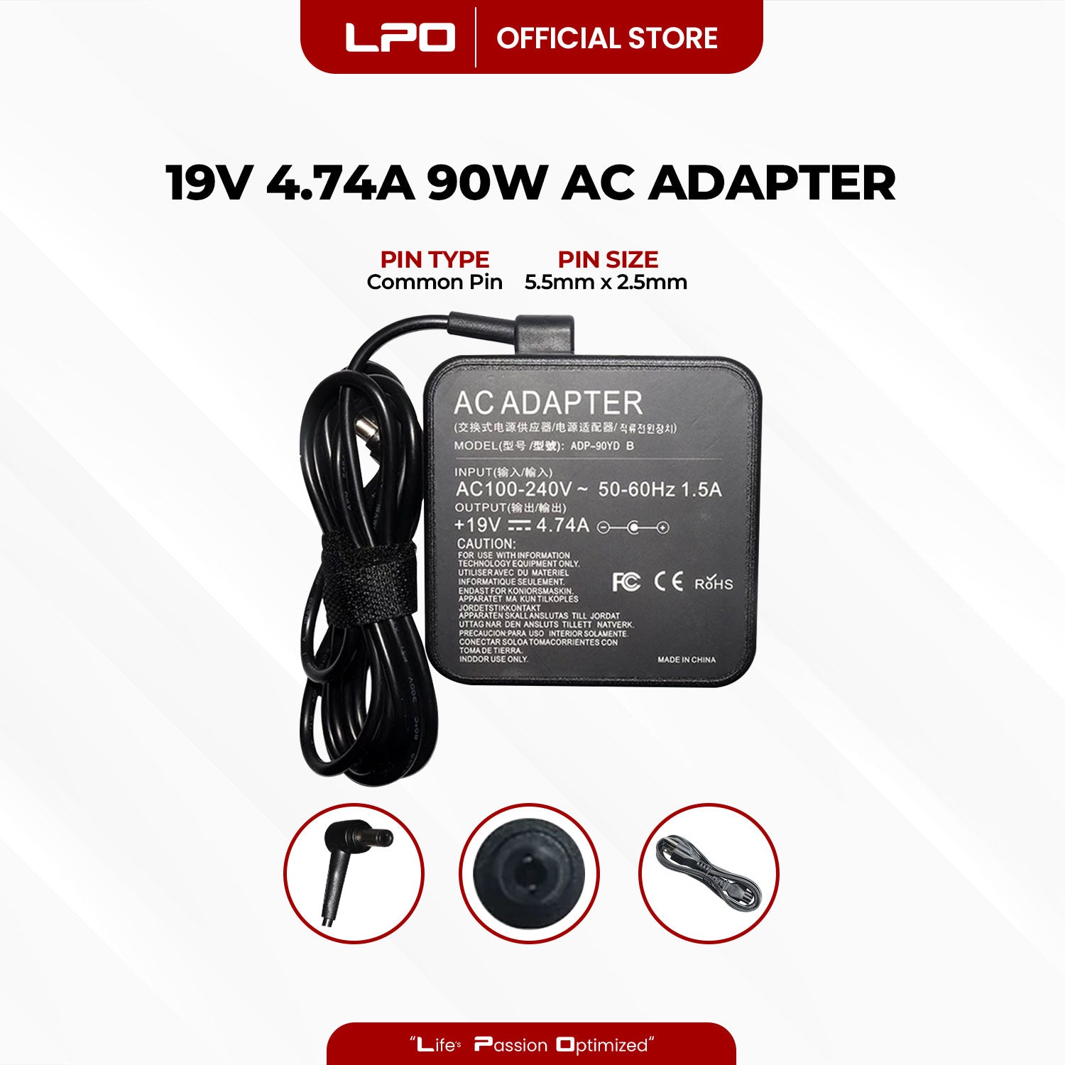Laptop Charger Asus 19V 4.74A 90W Common Pin 5.5mm x 2.5mm Compatible with Asus X550DP X550Z X550L X550D R Series