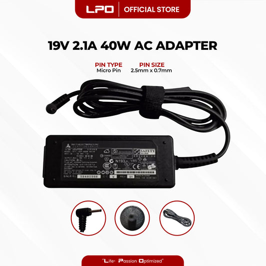 Laptop Charger Asus 19V 2.1A 40W Micro Pin 2.5mm x 0.7mm Compatible with Asus EeePC Seashell 1008 1008P 1008HAG