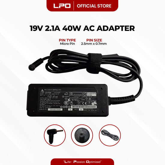 Laptop Charger Asus 19V 2.1A 40W Micro Pin 2.5mm x 0.7mm Compatible with Asus EeePC Seashell 1008 1008P 1008HAG