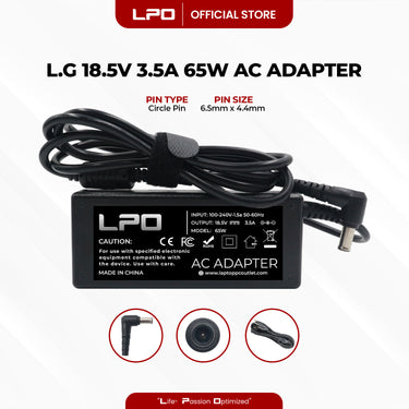 Laptop Charger LG 18.5V 3.5A 65W Circle Pin 6.5mm x 4.4mm Compatible with LG R400 Series