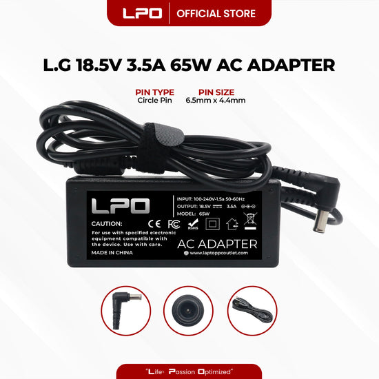 Laptop Charger LG 18.5V 3.5A 65W Circle Pin 6.5mm x 4.4mm Compatible with LG R400 Series