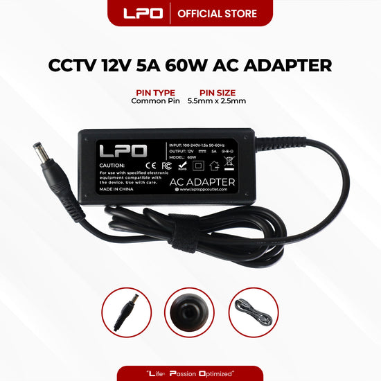 CCTV 12V 5A 60W Common Pin 5.5mm x 2.5mm Compatible with CCTV Camera, LED Monitor and other electronics equipment.