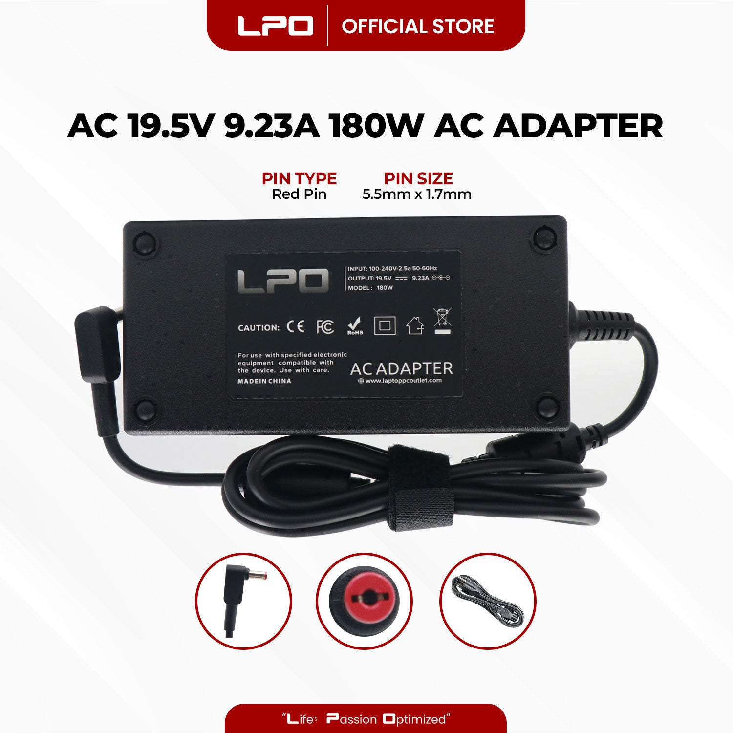 Laptop Charger Acer  19.5V 9.23A 180W	Red Pin 5.5mm x 1.7mm Compatible with Acer Predator Helios 300 Gaming Laptop PH315-51-78NP