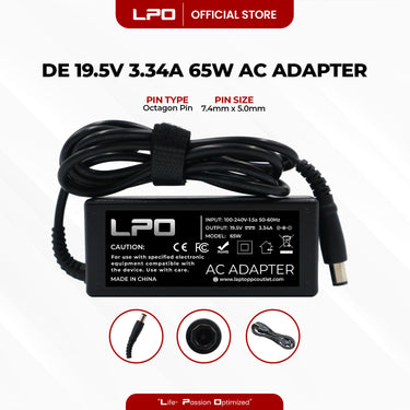 Laptop Charger Dell 19.5V 3.34A 65W Octagon Pin 7.4mm x 5.0mm Compatible with Dell Inspiron 1318