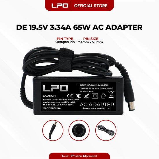 Laptop Charger Dell 19.5V 3.34A 65W Octagon Pin 7.4mm x 5.0mm Compatible with Dell Inspiron 1318