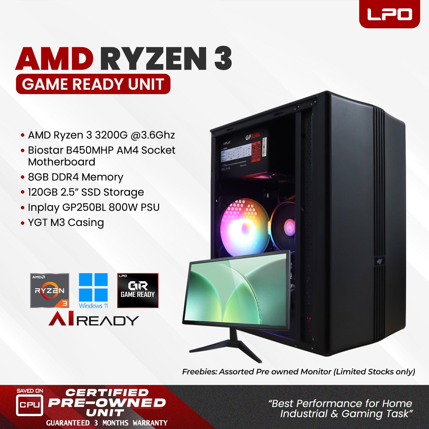Pre owned AMD Ryzen 3 Game Ready Unit YGT M3
