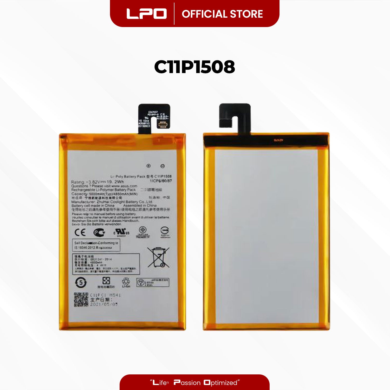 Cellphone Battery Asus Zenfone Max ZC550KL Jan. 2016 C11P1508 Compatible with Z010D, Z010DA - LPO Laptop PC-Outlet