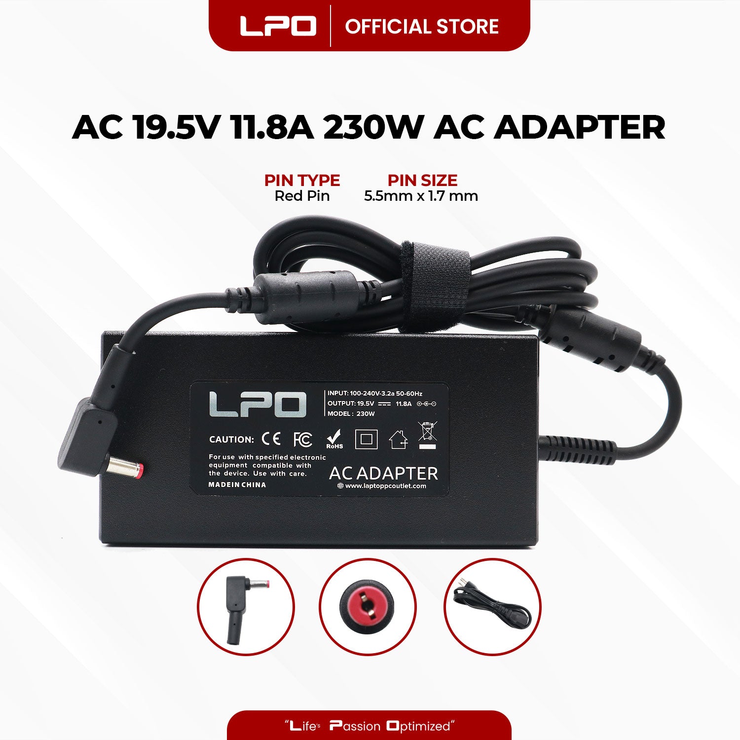 Laptop Charger	Acer 19.5V 11.8A 230W Red Pin 5.5mm x 1.7mm Compatible with Acer N17C1