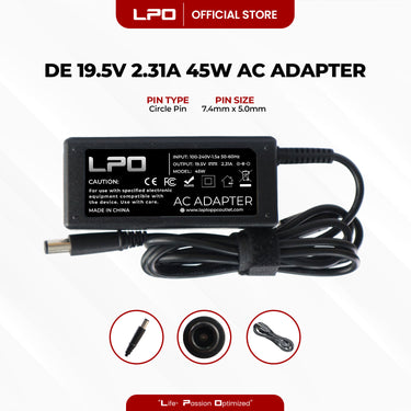 Laptop Charger Dell 19.5V 2.31A 45W Circle Pin 7.4mm x 5.0mm Compatible with P/N: HA50NM16B, 5R7RR