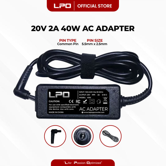 Laptop Charger Lenovo 20V 2A 40W Common Pin 5.5mm x 2.5mm Compatible with Lenovo IdeaPad S10 IdeaPad S9 Series