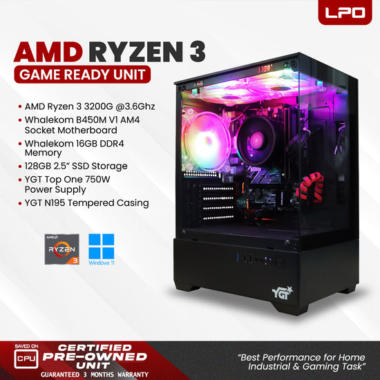 Gaming unit AMD Ryzen 3 3200G @3.6GHz Whalekom B450M V1 AM4 Socket Whalekom 16GB (2x8GB) 3200MHz DDR4 128GB 2.5