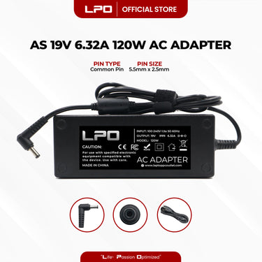 Laptop Charger Asus 19V 6.32A 120W Common Pin 5.5mm x 2.5mm Compatible with Asus N76VZ-V2G-T1054V
