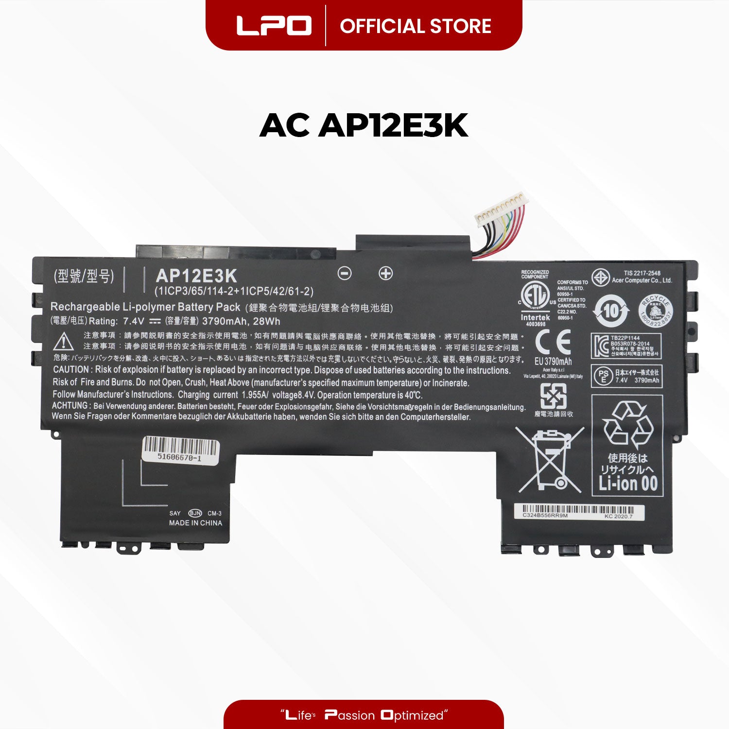 Laptop Battery AP12E3K Compatible with Acer Aspire S Ultrabook Series Aspire S7 191 Ultrabook Series - LPO Laptop PC-Outlet