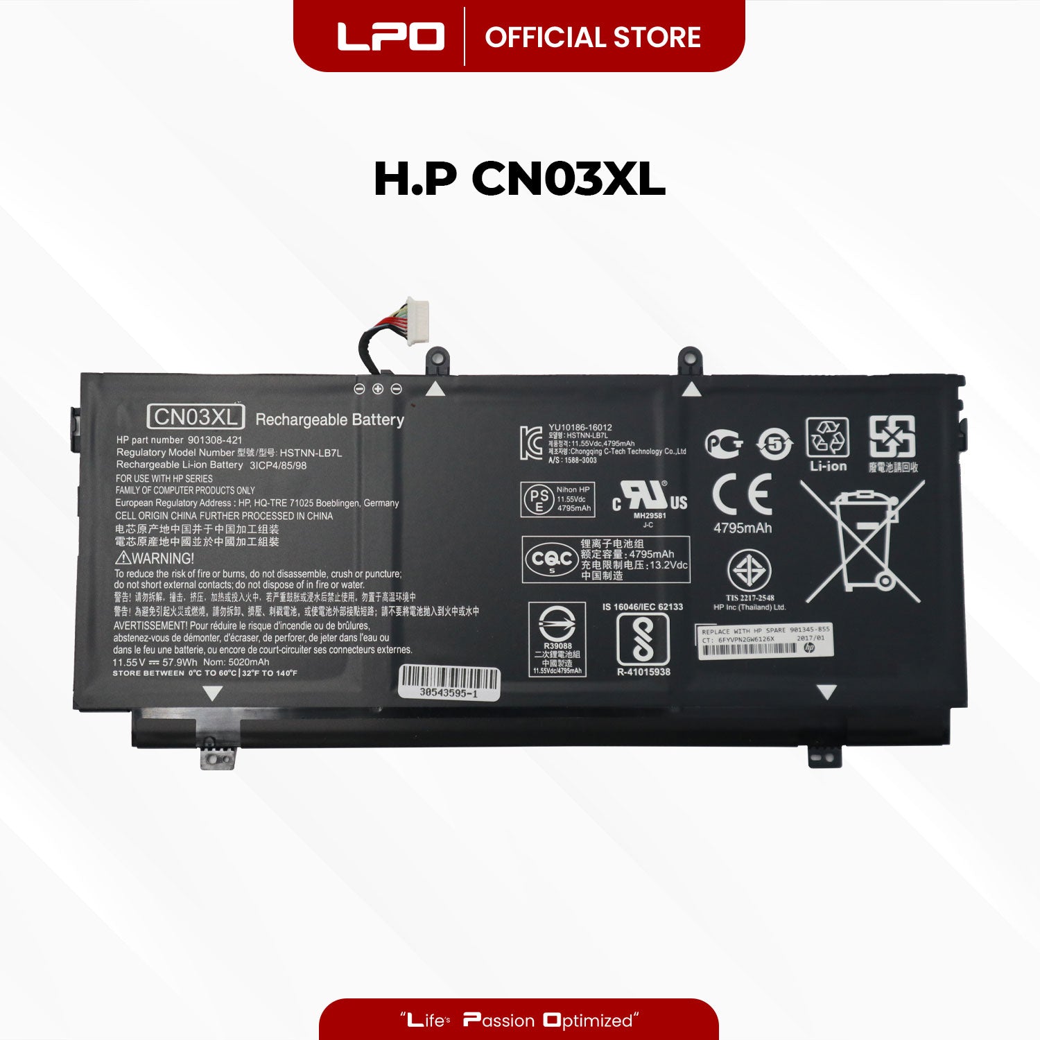 Laptop Battery CN03XL Compatible HP Envy 13-AB Series; HP 13-AB001 13-AB099 13T-AB000 13-AC033DX Series - LPO Laptop PC-Outlet