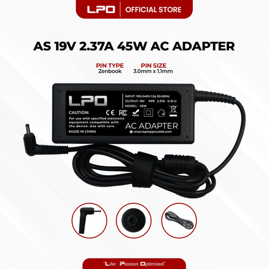 Laptop Charger Asus 19V 2.37A 45W Zenbook 3.0mm x 1.1mm Compatible with Asus ZenBook UX21
