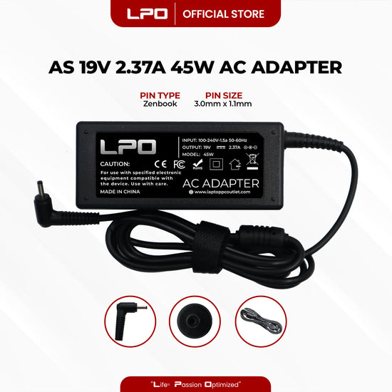 Laptop Charger Asus 19V 2.37A 45W Zenbook 3.0mm x 1.1mm Compatible with Asus ZenBook UX21