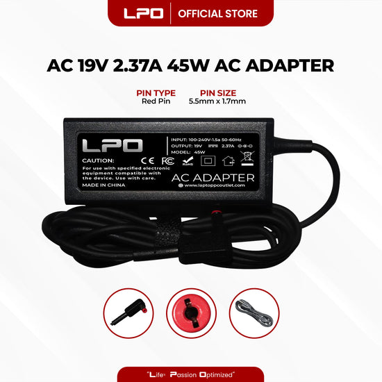 Laptop Charger Acer 19V 2.37A 45W Red Pin 5.5mm x 1.7mm Compatible with Acer Aspire E5-721