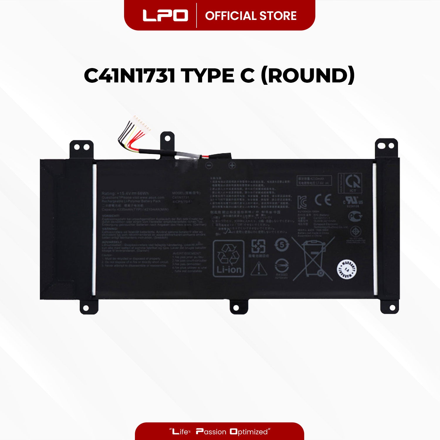 Laptop Battery C41N1731 TYPE C (ROUND) Compatible with ASUS ROG Strix Scar II GL704
