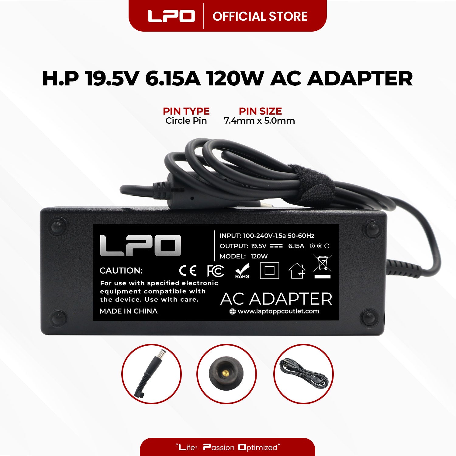 Laptop Charger HP 19.5V 6.15A 120W Circle Pin 7.4mm x 5.0mm Compatible with HP NX9420 Series