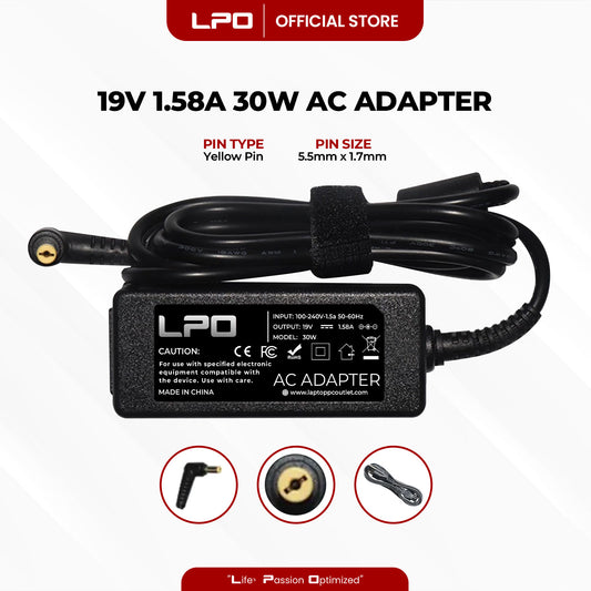 Laptop Charger Acer 19V 1.58A 30W Yellow Pin 5.5mm x 1.7mm Compatible with Acer Aspire One D255 D255E D260