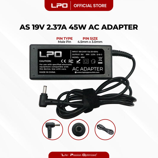 Laptop Charger Asus 19V 2.37A 45W Male Pin 4.5mm x 3.0mm Compatible with Asus ZenBook Flip UX560