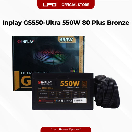 Inplay GS550-Ultra Black 550W 80+ Bronze RGB Power Supply True-Rated High Performance PSU For CPU Desktop PC Computer