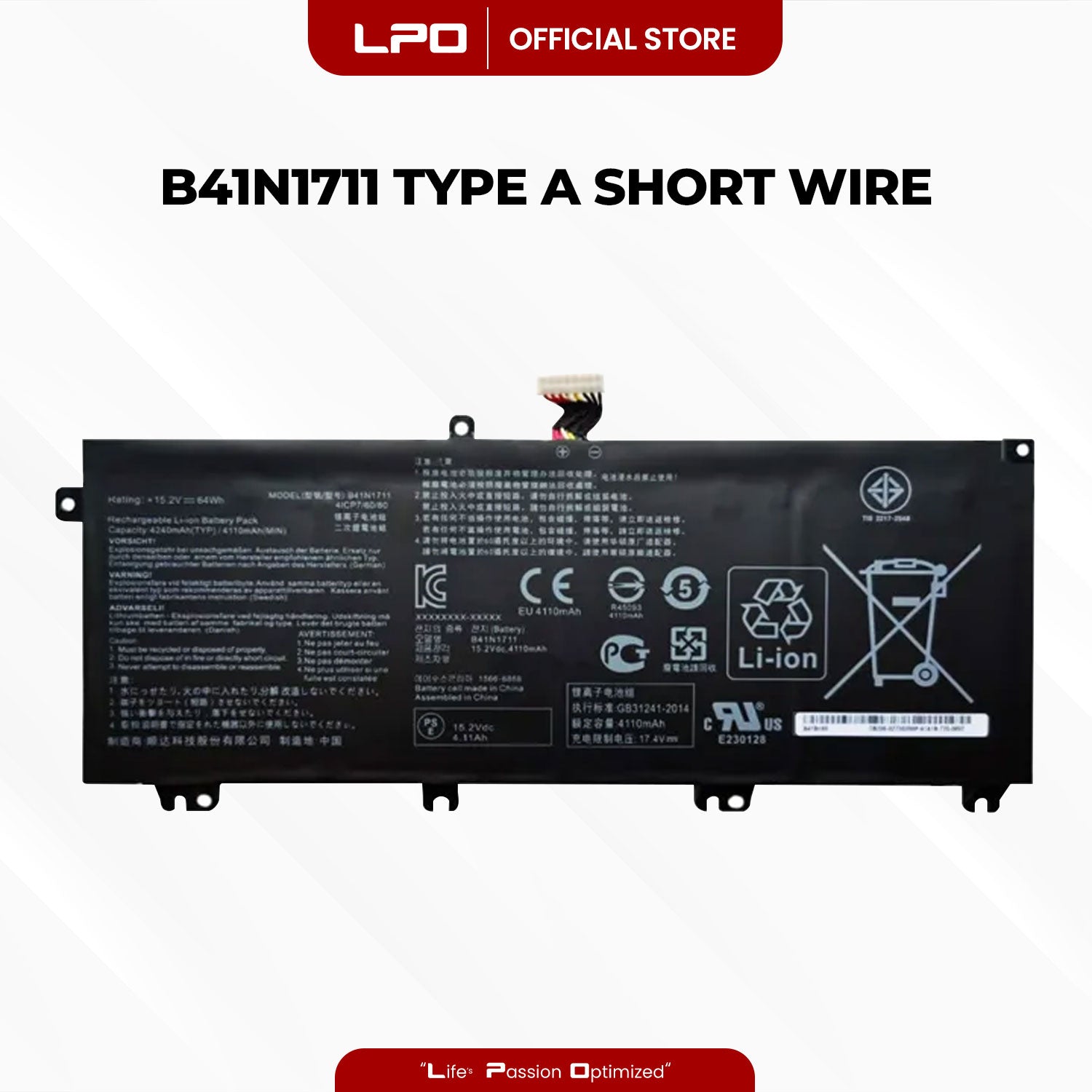 Laptop Battery B41N1711 TYPE A SHORT WIRE Compatible with Asus GL503G GL503GE FX63VM