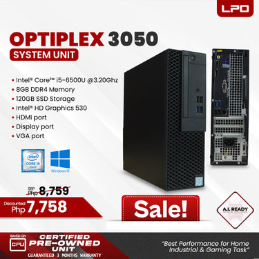 Dell Optiplex 3050 System Unit Intel Core i5-6500U 3.20Ghz 8GB DDR4 120GB SSD Intel HD Graphics 530