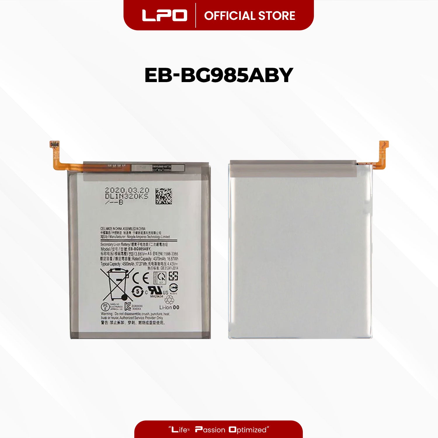 Cellphone Battery Samsung Galaxy S20+ 2020 EB-BG985ABY Compatible with SM-G985, SM-G985F, SM-G985F/DS