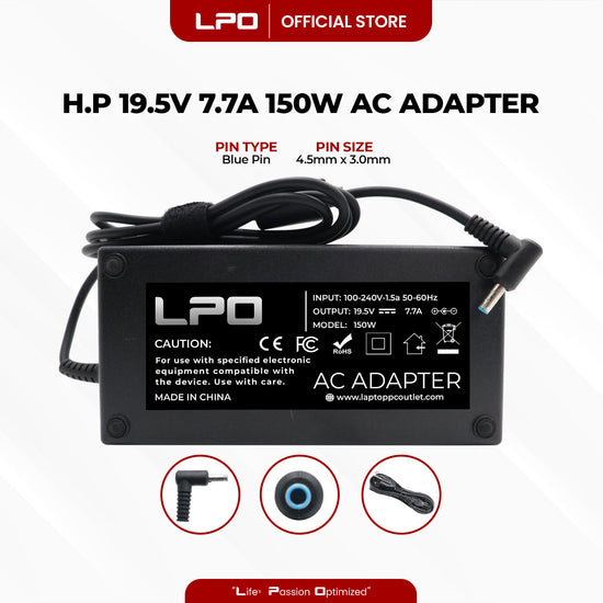 Laptop Charger HP 19.5V 7.7A 150W Blue Pin 4.5mm x 3.0mm Compatible with HP ZBook 15 G3 W2Y15PA
