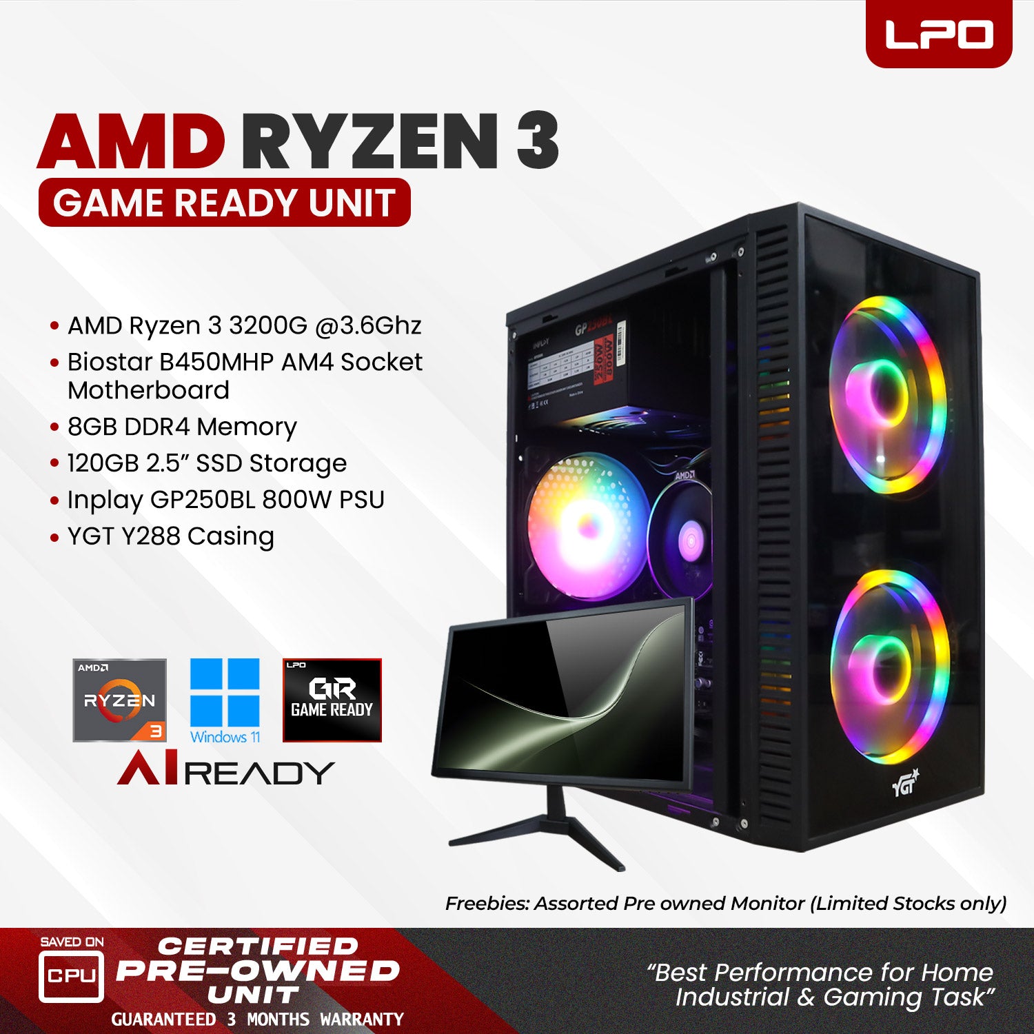 Pre owned AMD Ryzen 3 Game Ready Unit YGT Y288