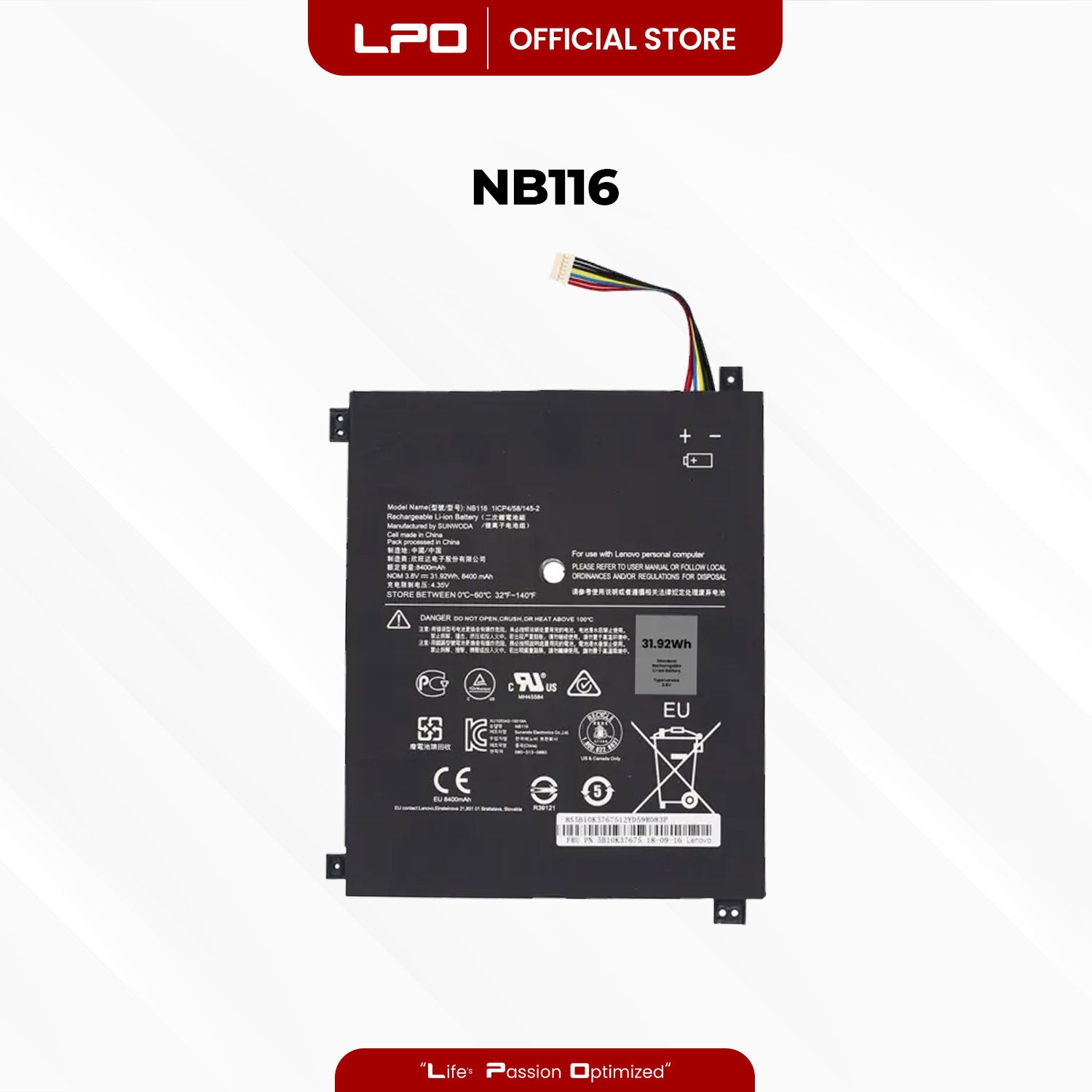 Laptop Battery NB116 Compatible with Lenovo 5B10K37675, NB116 IdeaPad 100S,IdeaPad 100S-11IBY 80R2,IdeaPad 100S-11IBY(80R2002HGE)