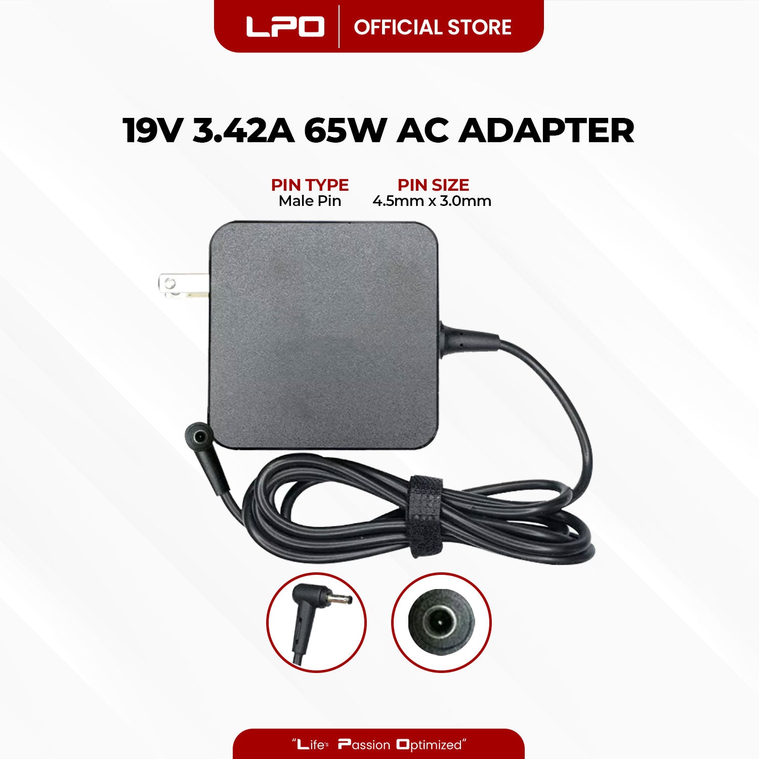 Laptop Charger Asus 19V 3.42A 65W Male Pin 4.5mm x 3.0mm Compatible with Asus PRO451 PU450C PU401L