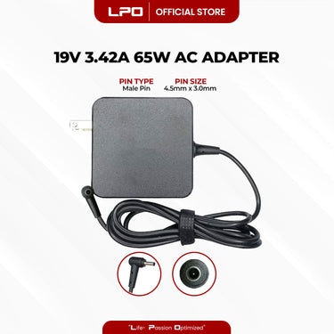 Laptop Charger Asus 19V 3.42A 65W Male Pin 4.5mm x 3.0mm Compatible with Asus PRO451 PU450C PU401L