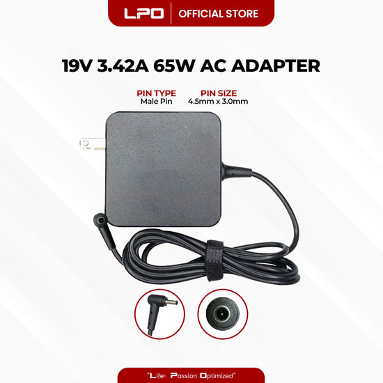Laptop Charger Asus 19V 3.42A 65W Male Pin 4.5mm x 3.0mm Compatible with Asus PRO451 PU450C PU401L