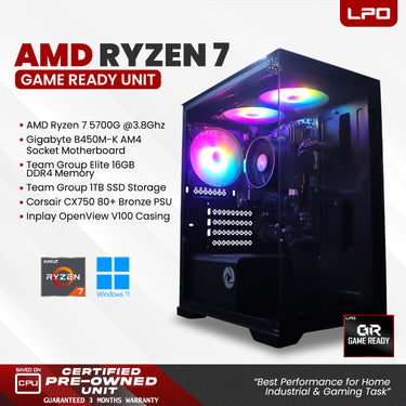 Gaming Unit AMD Ryzen 7 5700G @3.8Ghz Gigabyte B450M-K AM4 Socket Team Group Elite 16GB DDR4 Team Group 1TB SSD Corsair CX750 80+ Bronze Inplay OpenView V100 Casing (Game Ready)