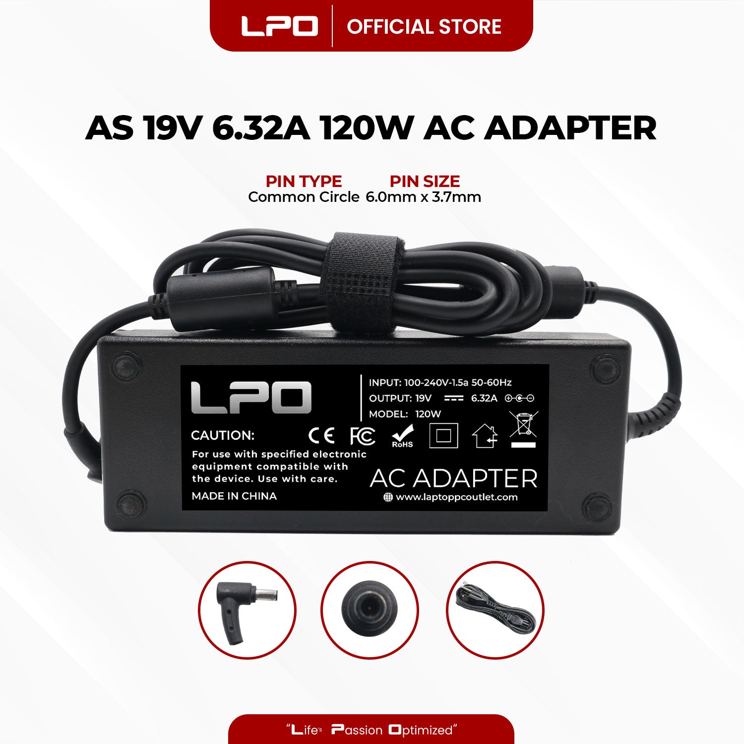 Laptop Charger Asus 19V 6.32A 120W Common Circle Pin 6.0mm x 3.7mm Compatible with Asus FX505GM