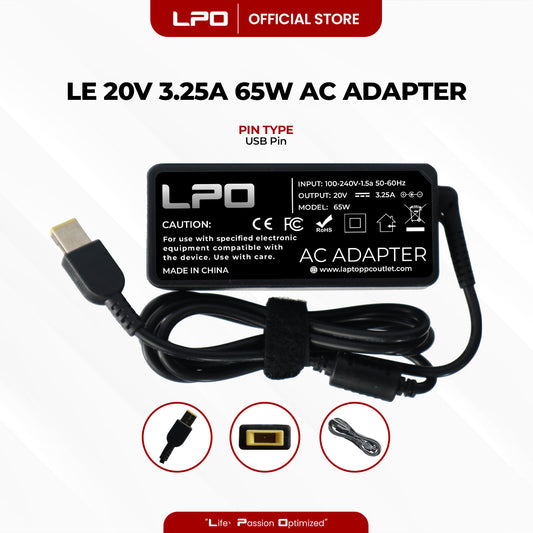 Laptop Charger Lenovo 20V 3.25A 65W USB Pin Lenovo IdeaPad Touch, IdeaPad Series, IdeaPad Flex , ThinkPad Edge , ThinkPad , IdeaPad Yoga , G400 G405s G400s, G500, G500s, G40, G505, G50, G505