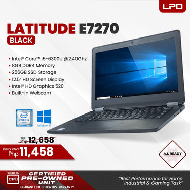 Laptop Dell Latitude E7270 Intel Core i5-6300U 2.40Ghz 8GB DDR4 256GB SSD Intel HD Graphics 520 12.5