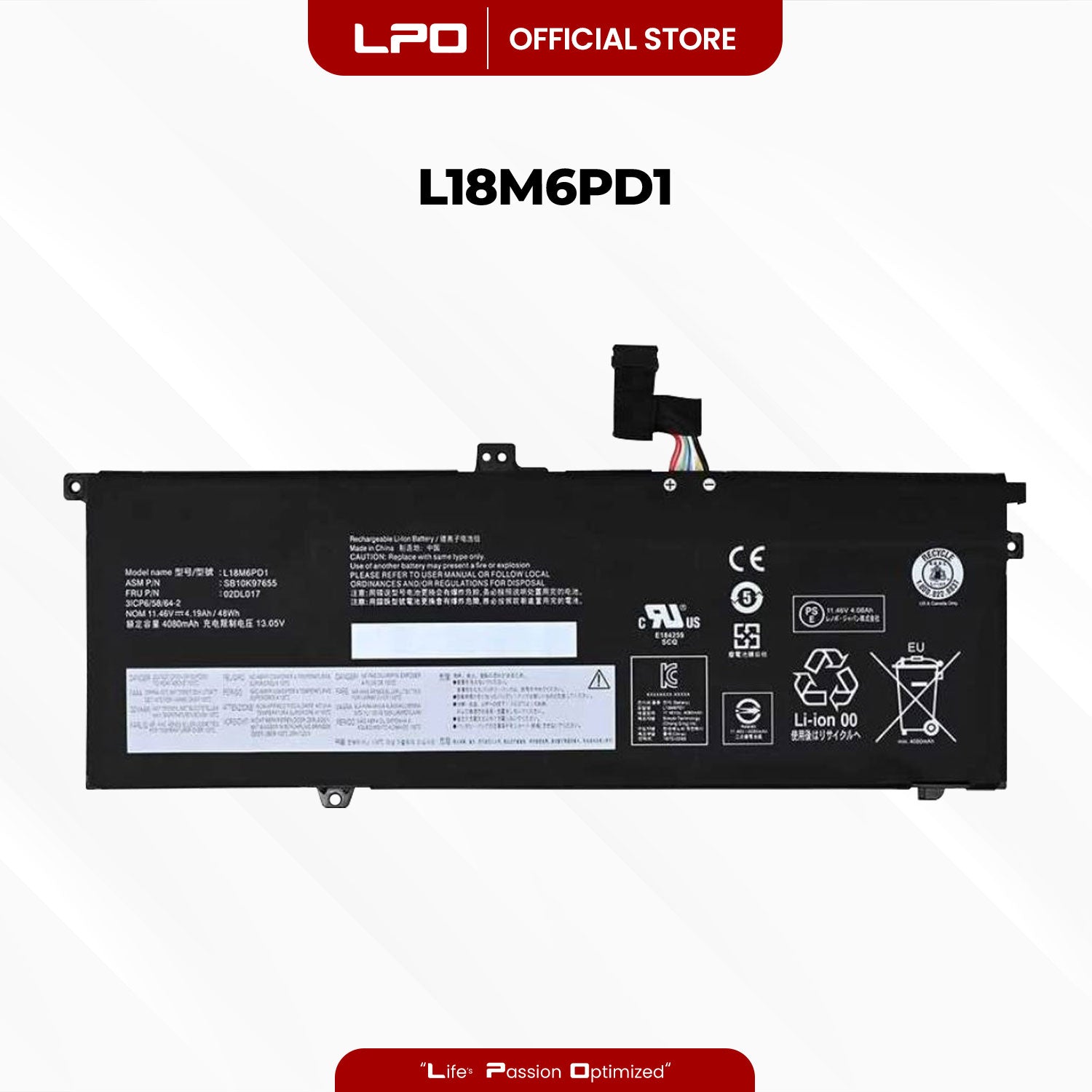 Laptop Battery L18M6PD2 L18M6PD1 Compatible with Lenovo ThinkPad X13 X390 X395 02DL020 02DL017 - LPO Laptop PC-Outlet