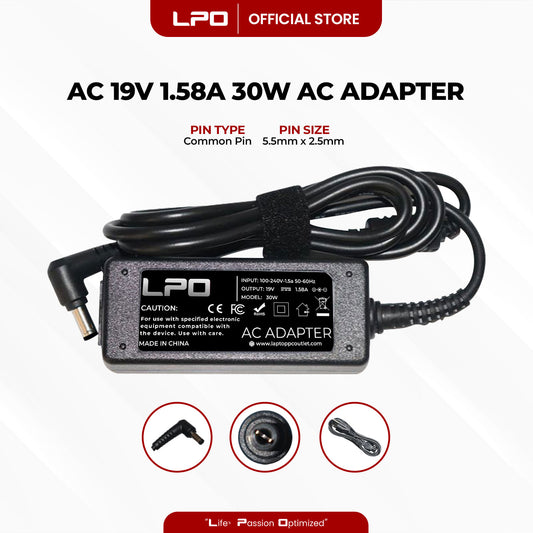 Laptop Charger Acer 19V 1.58A 30W Common Pin 5.5mm x 2.5mm Compatible with Acer Aspire One 11.6