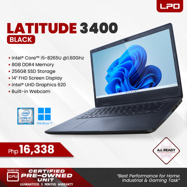 LPO Laptop Dell Latitude 3400 Black Intel Core i5-8265U 1.60Ghz 8Gb DDR4 256GB SSD Intel UHD Graphics 620 14