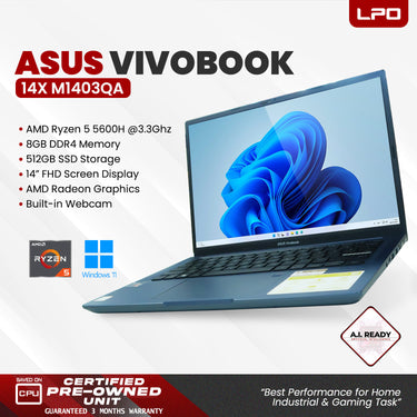 LPO Laptop Asus Vivobook 14X M1403QA RYZEN 5 5600H @3.3GHZ 8GB DDR4 512GB SSD Win 11 Pro 14.0