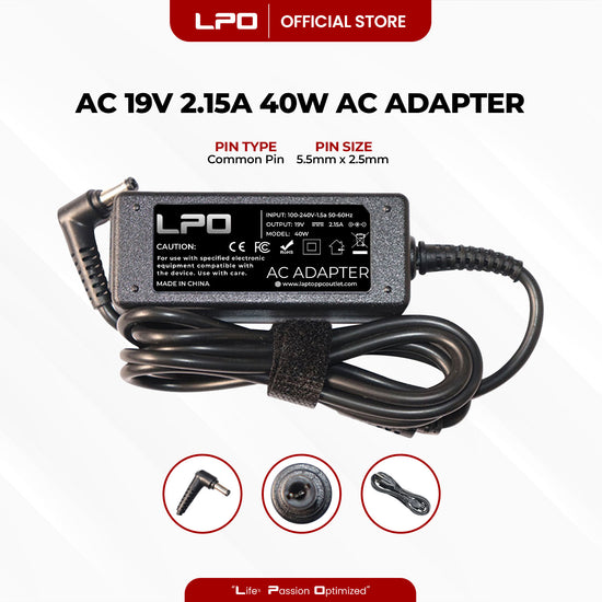 Laptop Charger Acer  19V 2.15A 40W Common Pin 5.5mm x 2.5mm Compatible with Acer Aspire One