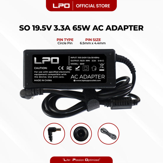 Laptop Charger Sony 19.5V 3.3A 65W Circle Pin 6.5mm x 4.4mm Compatible with Sony VAIO FX Series